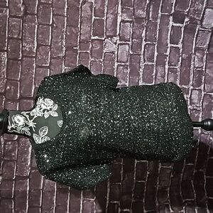 Halston Black Sequin Short Sleeve Top size Medium